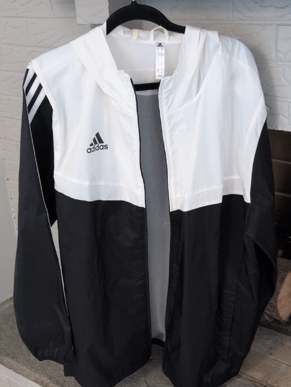 adidas White and Black Zip-Front Athletic Jacket